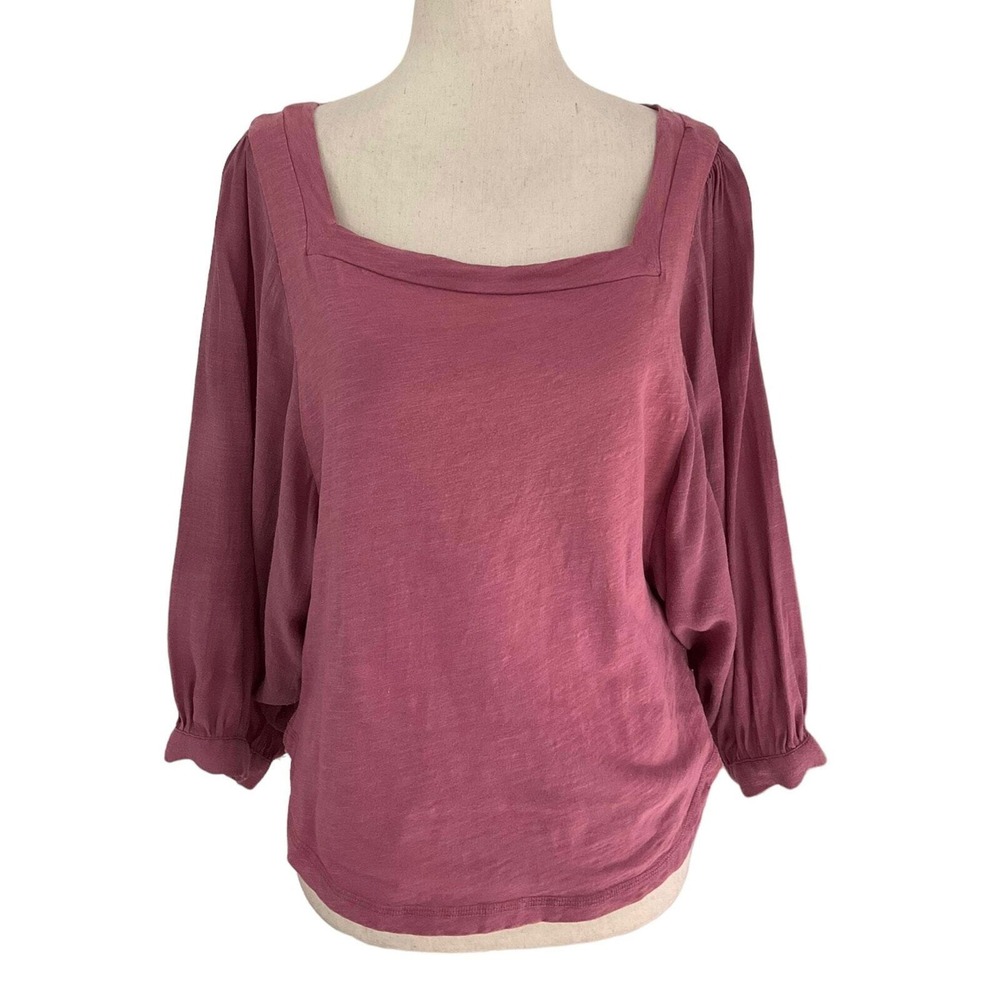 Akemi Kin Rose Pink Anthropologie 3/4 Sleeve Square Neck Women's Top  XS | 0088